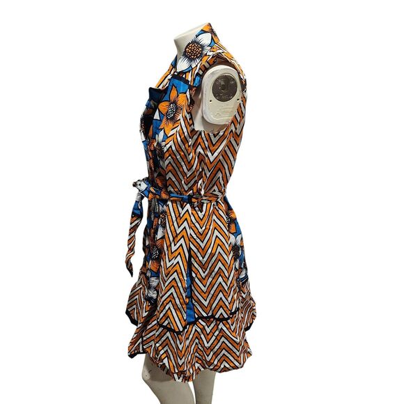 African Ankara Dress Womens SZ Medium Linen Bold Artsy Colorful Double Breasted - Picture 4 of 4